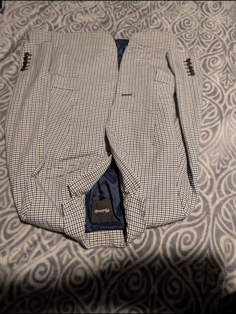Madewell Navy and White Checked Blazer
